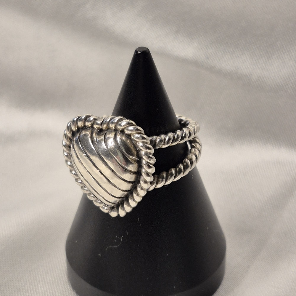 Twisted Rope STERLING Silver Heart Ring. CHUNKY Size 6.5 - Picture 7 of 8